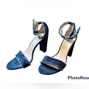 Sandal Denim Blue Jean Strappy Block Heel Size 7.5 Pella Moda